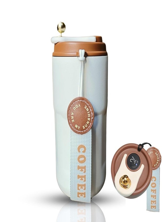 KELVEE كوب قهوة للسفر من كيلفي مع غطاء مانع للتسرب بسحاب، كوب ماء قابل لإعادة الاستخدام معزول بتفريغ الهواء مصنوع من الفولاذ المقاوم للصدأ للحفاظ على المشروبات ساخنة أو باردة، كوب حراري 400 مل (عاجي) - Image 1